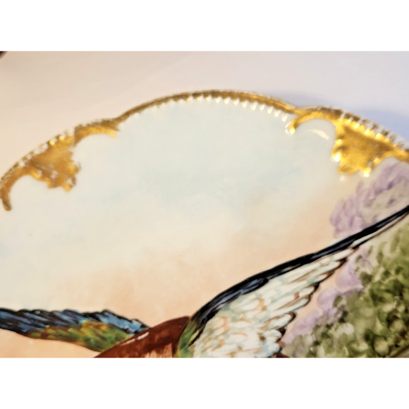 A K LIMOGES FRANCE Hand Painted Porcelain Mallard Bird Plate Gold Trim Signed - Picture 4 of 8